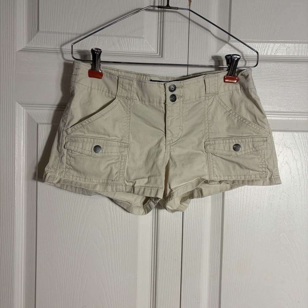 Vintage Hollister Y2K Low Rise Classic Micro Shorts Women 24 Beige Cargo Utility